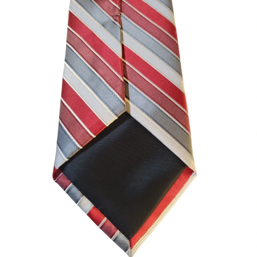 Dockers Mens Tie Necktie Designer Red Gray White Stripes Business Church Classic